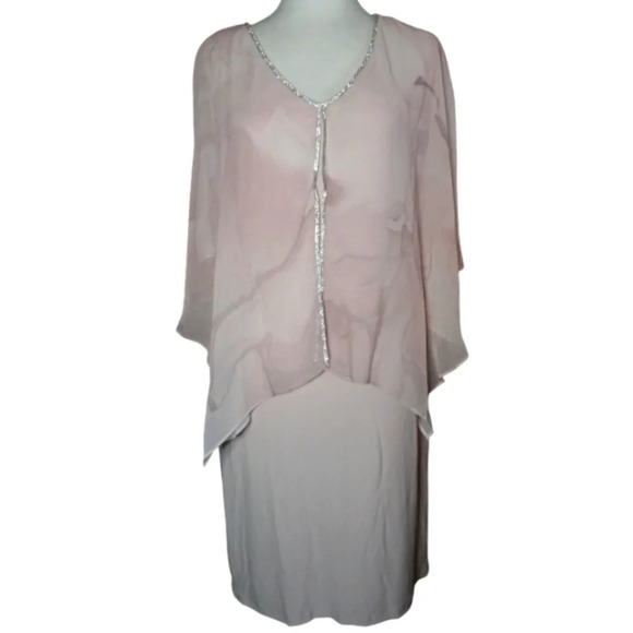 Frank Lyman Montreal Blush Pink Shift Dress Chiffon Overlay Size 6 NWT - Picture 2 of 8